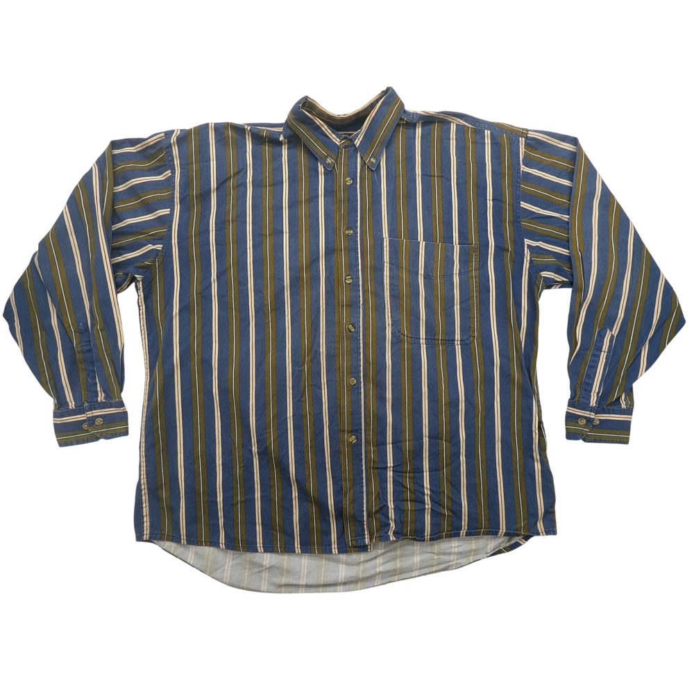 Sierra Pacific Shirt Mens XL Button Down Striped Blue Green Pocket Casual 90s